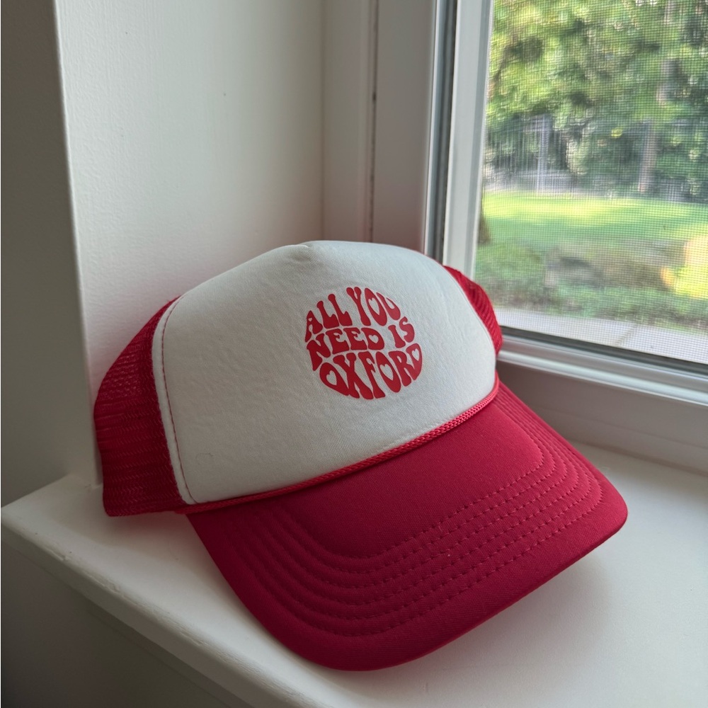 “All you need is oxford” Red and White Trucker Hat